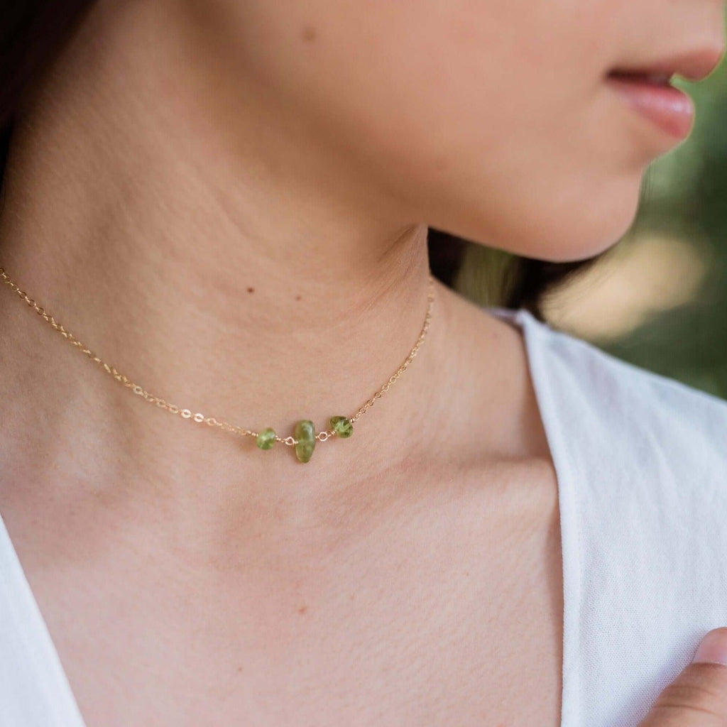 Peridot Beaded Chain Choker Necklace - Peridot Beaded Chain Choker Necklace - Sterling Silver - Luna Tide Handmade Crystal Jewellery