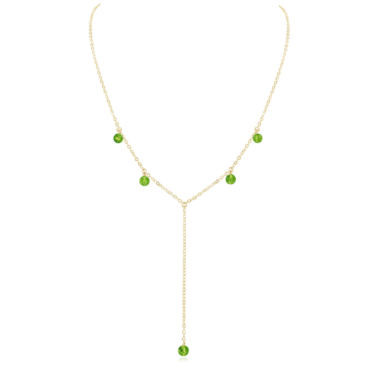 Boho Y Necklace - Peridot - 14K Gold Fill - Luna Tide Handmade Jewellery