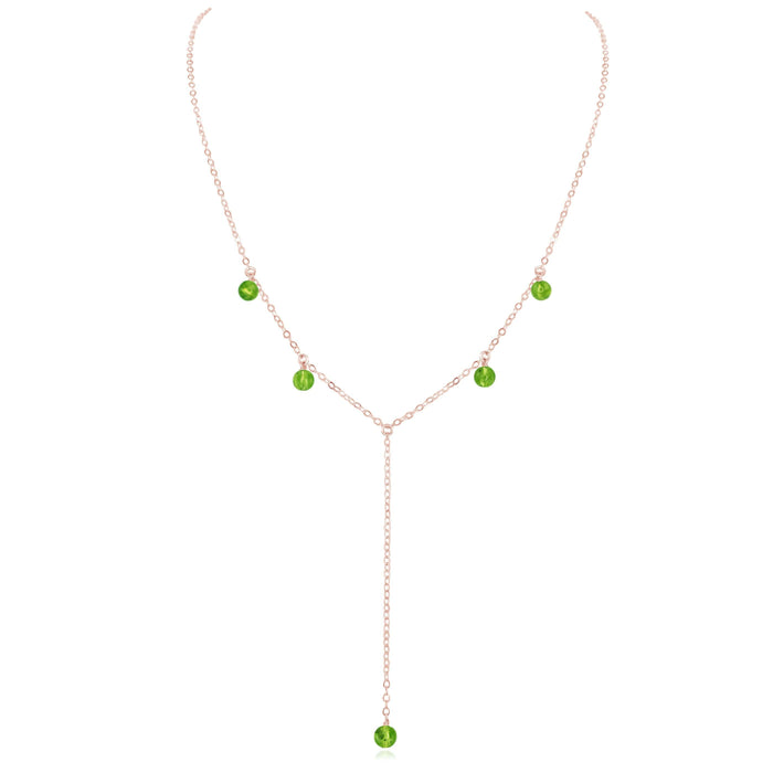Peridot Boho Lariat Necklace - Peridot Boho Lariat Necklace - 14k Rose Gold Fill - Luna Tide Handmade Crystal Jewellery