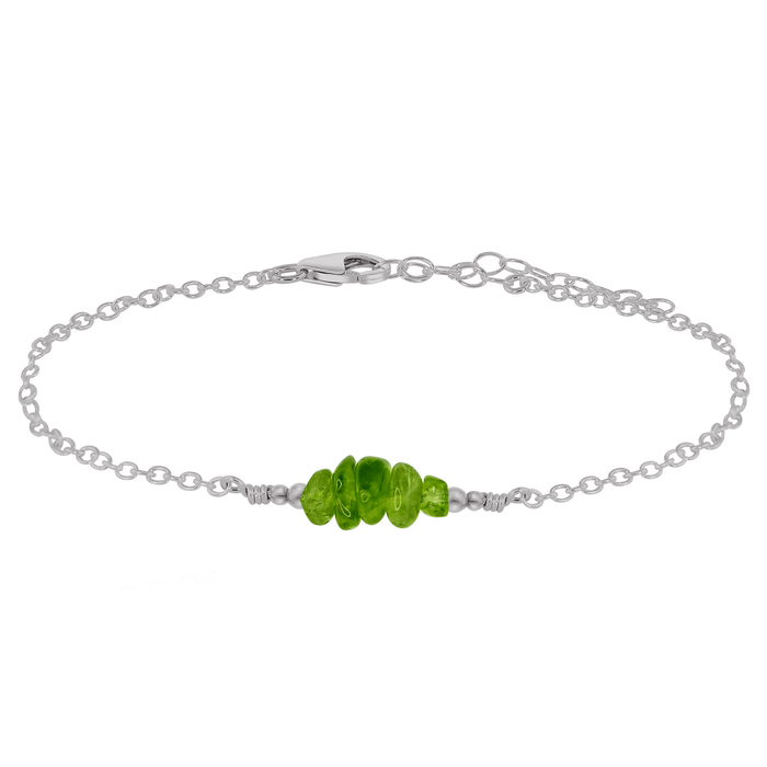 Peridot Chip Bead Bar Anklet - Peridot Chip Bead Bar Anklet - Stainless Steel - Luna Tide Handmade Crystal Jewellery