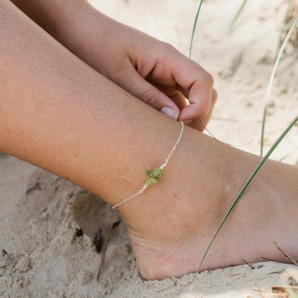 Peridot Chip Bead Bar Anklet - Peridot Chip Bead Bar Anklet - Sterling Silver - Luna Tide Handmade Crystal Jewellery