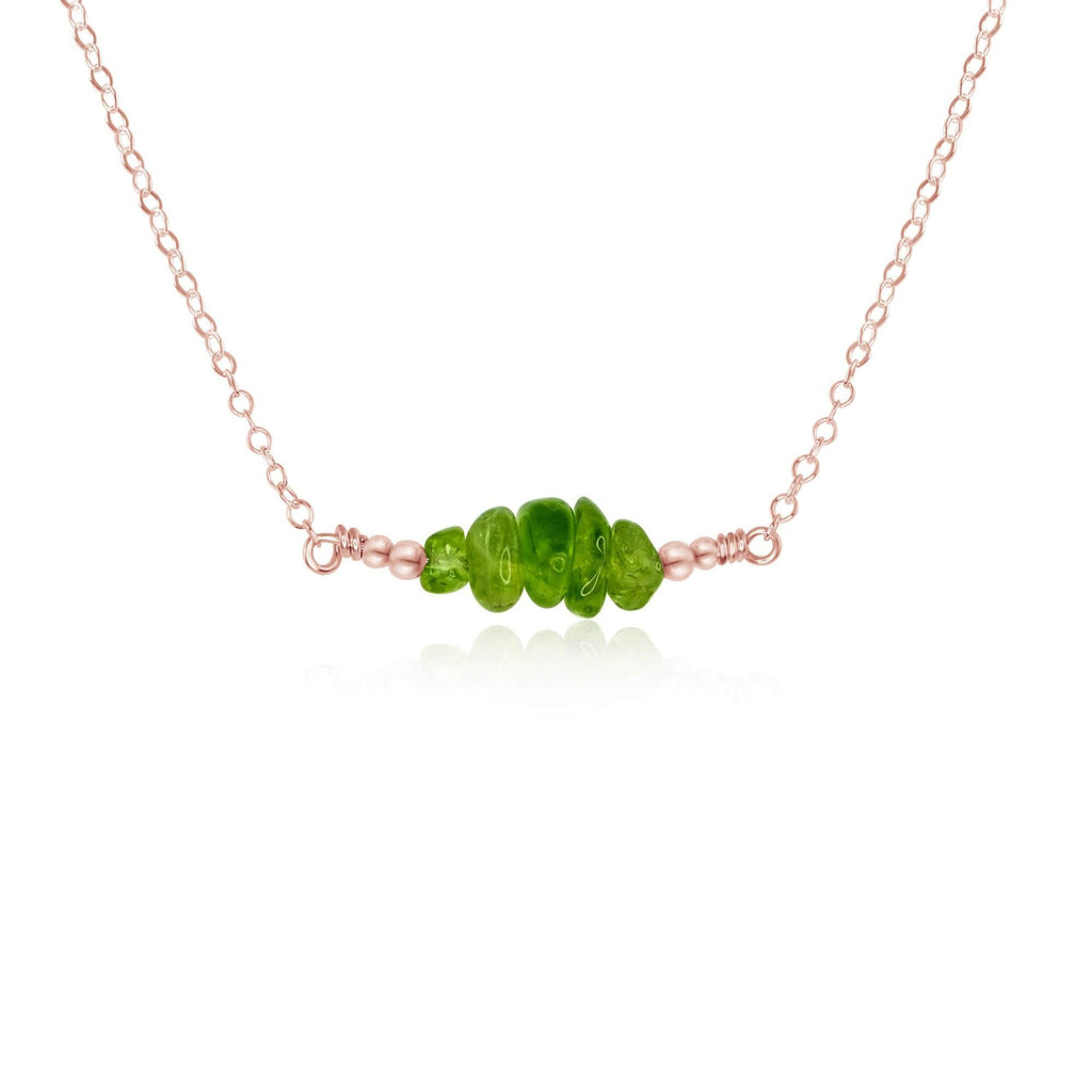 Peridot Chip Bead Bar Necklace - Peridot Chip Bead Bar Necklace - 14k Rose Gold Fill - Luna Tide Handmade Crystal Jewellery