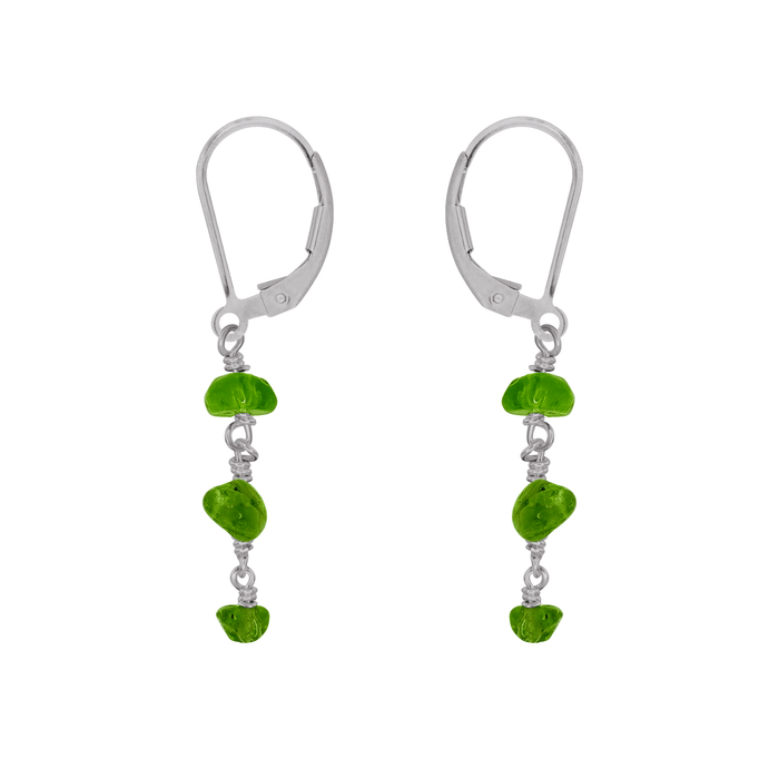 Peridot Crystal Beaded Chain Dangle Leverback Earrings - Peridot Crystal Beaded Chain Dangle Leverback Earrings - Stainless Steel - Luna Tide Handmade Crystal Jewellery