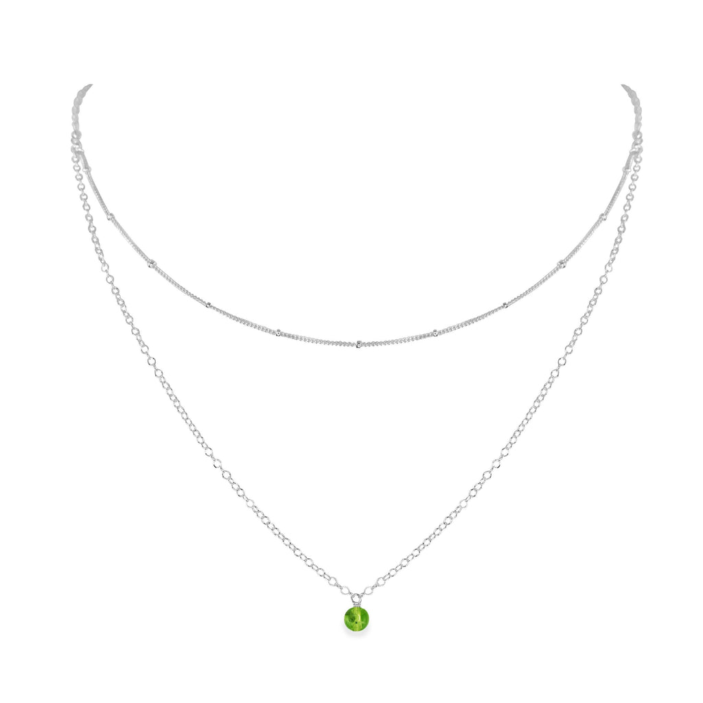 Peridot Gemstone Chain Layered Choker Necklace - Peridot Gemstone Chain Layered Choker Necklace - Sterling Silver - Luna Tide Handmade Crystal Jewellery