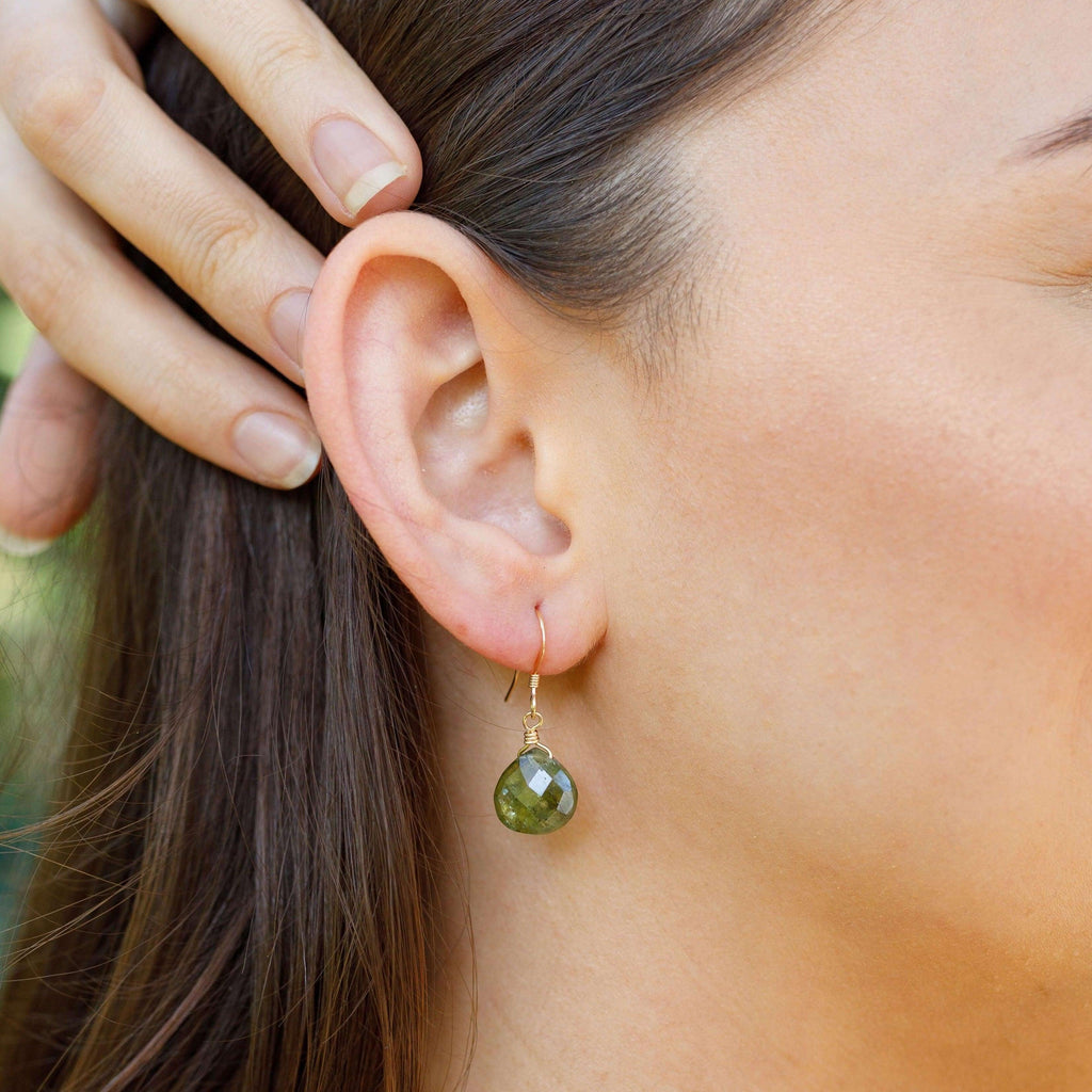 Peridot Gemstone Teardrop Dangle Earrings - Peridot Gemstone Teardrop Dangle Earrings - Sterling Silver - Luna Tide Handmade Crystal Jewellery