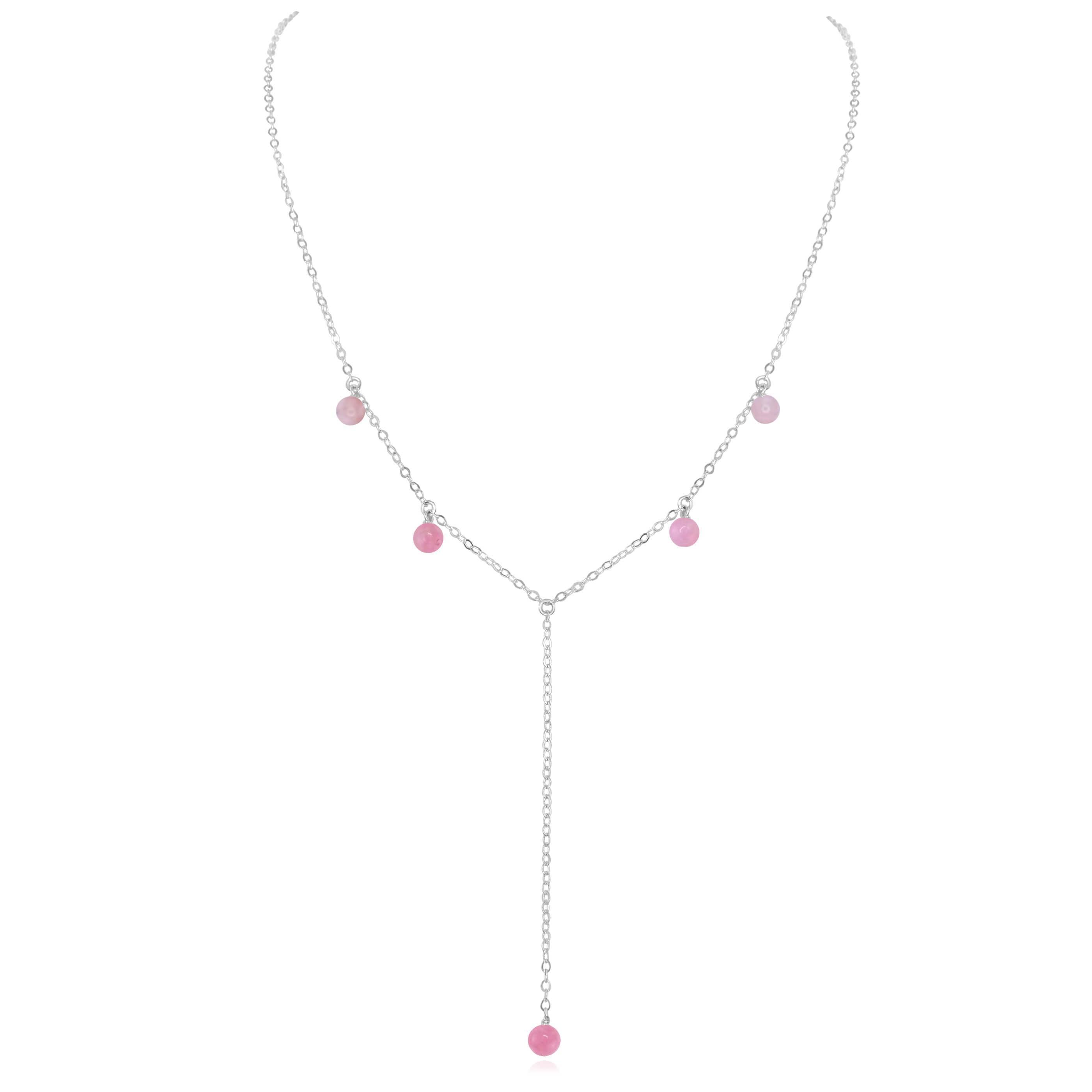 Pink Peruvian Opal Boho Lariat Necklace - Pink Peruvian Opal Boho Lariat Necklace - Sterling Silver - Luna Tide Handmade Crystal Jewellery