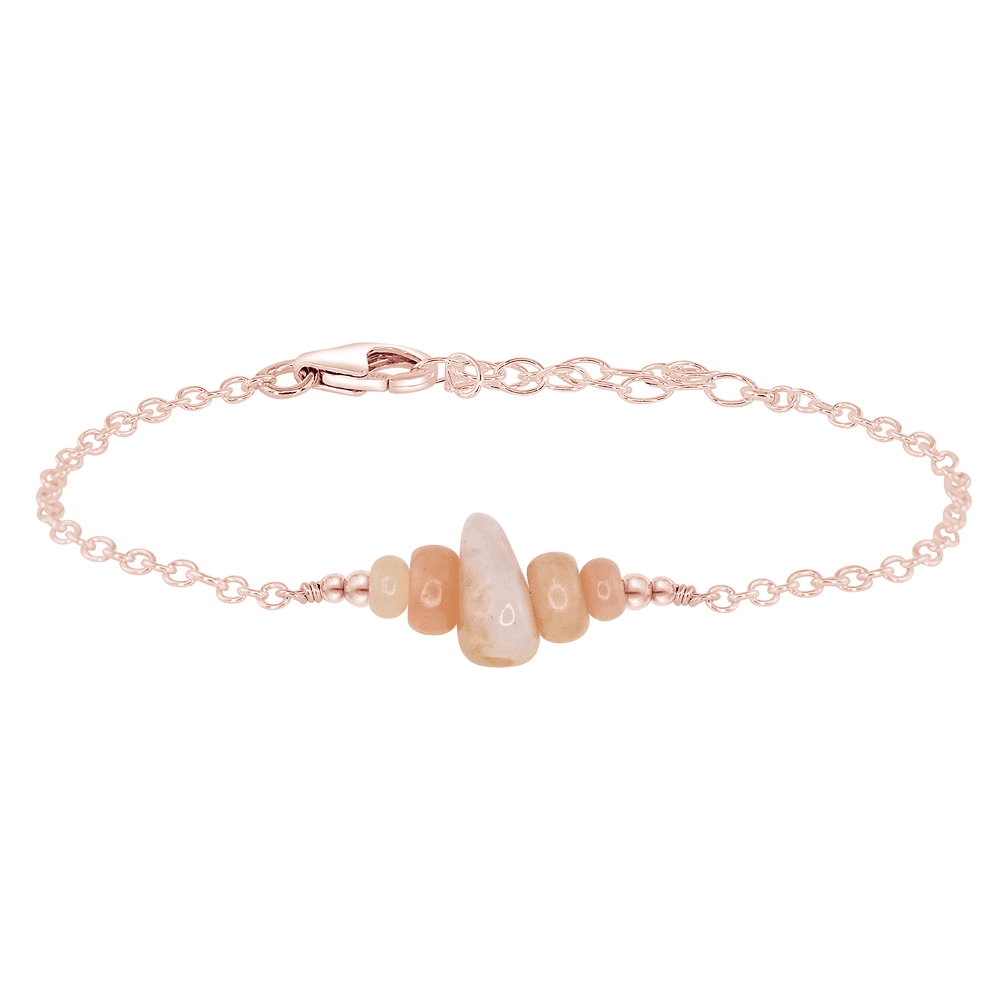 Pink Peruvian opal Chip Bead Bar Bracelet - Pink Peruvian opal Chip Bead Bar Bracelet - 14k Rose Gold Fill - Luna Tide Handmade Crystal Jewellery
