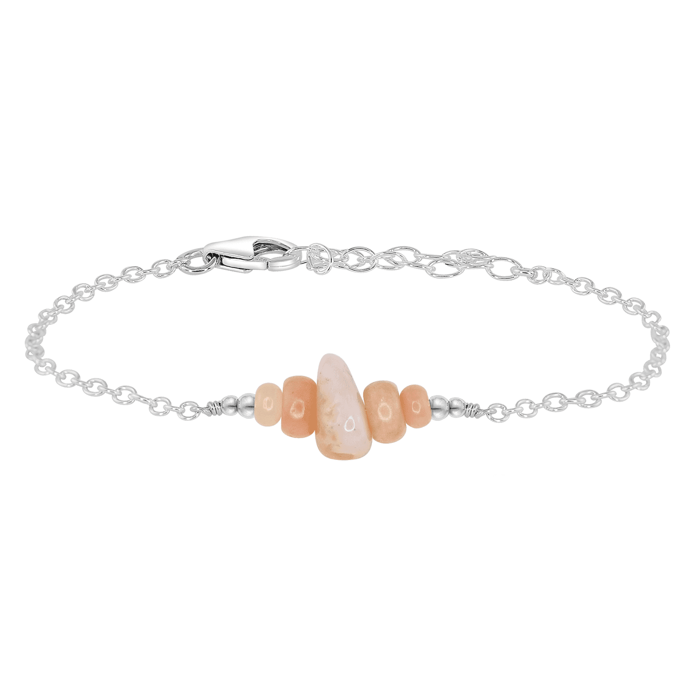 Pink Peruvian opal Chip Bead Bar Bracelet - Pink Peruvian opal Chip Bead Bar Bracelet - Sterling Silver - Luna Tide Handmade Crystal Jewellery