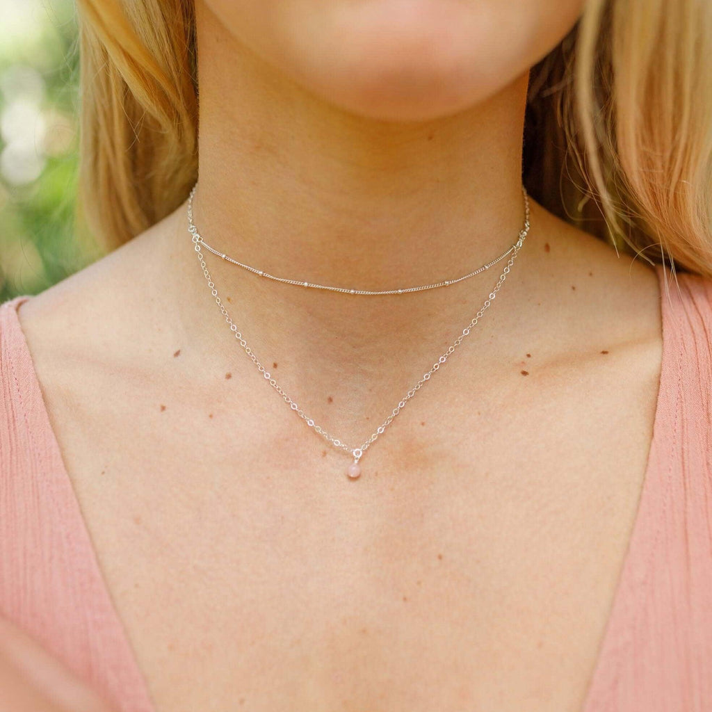 Pink Peruvian Opal Gemstone Chain Layered Choker Necklace - Pink Peruvian Opal Gemstone Chain Layered Choker Necklace - 14k Gold Fill - Luna Tide Handmade Crystal Jewellery