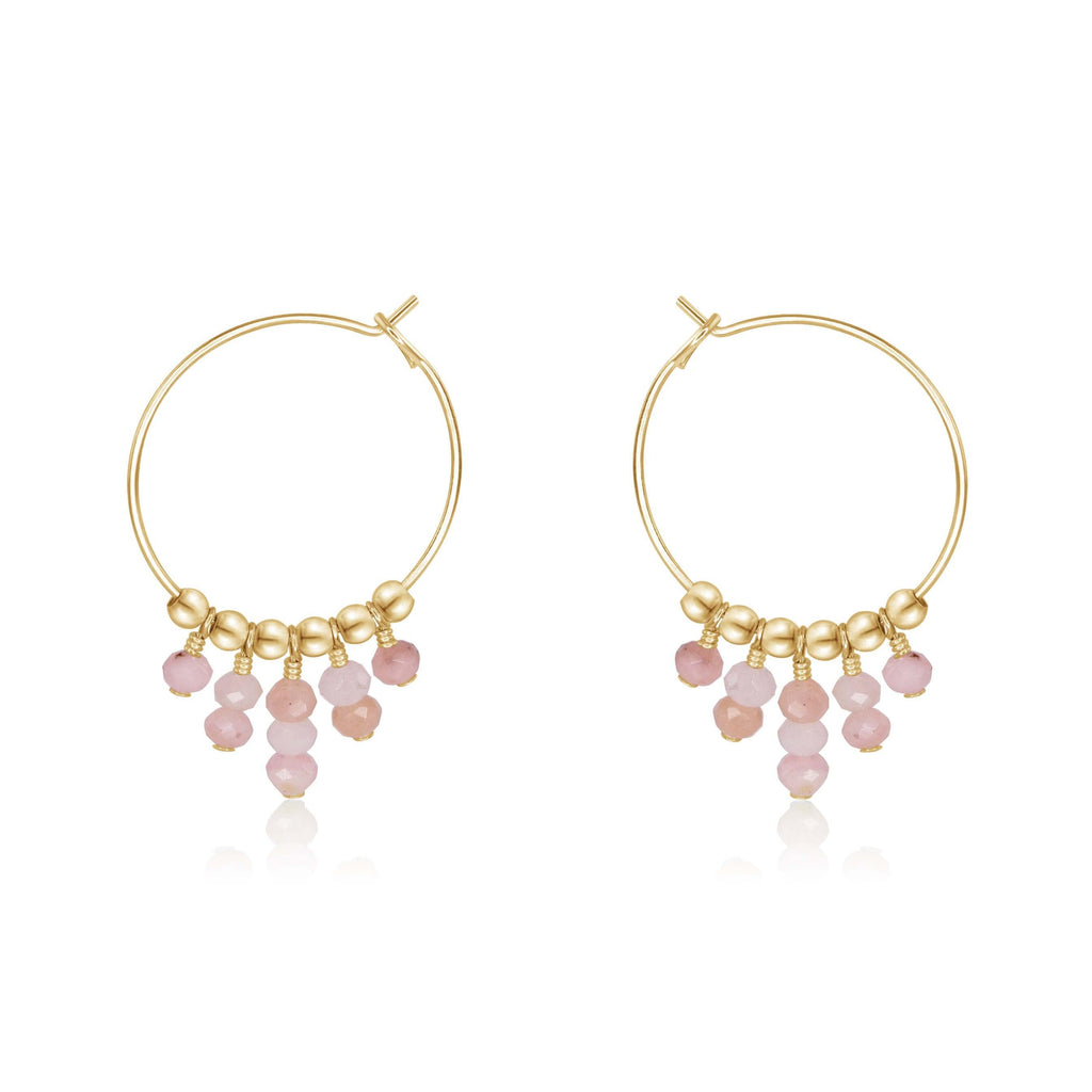 Pink Peruvian Opal Statement Hoop Earrings - Pink Peruvian Opal Statement Hoop Earrings - 14k Gold Fill - Luna Tide Handmade Crystal Jewellery