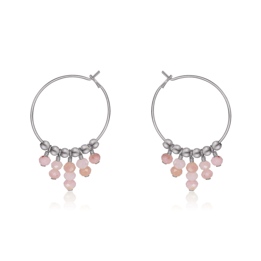Pink Peruvian Opal Statement Hoop Earrings - Pink Peruvian Opal Statement Hoop Earrings - Stainless Steel - Luna Tide Handmade Crystal Jewellery