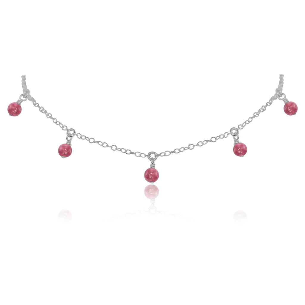 Pink Tourmaline Bead Drop Choker - Pink Tourmaline Bead Drop Choker - Stainless Steel - Luna Tide Handmade Crystal Jewellery