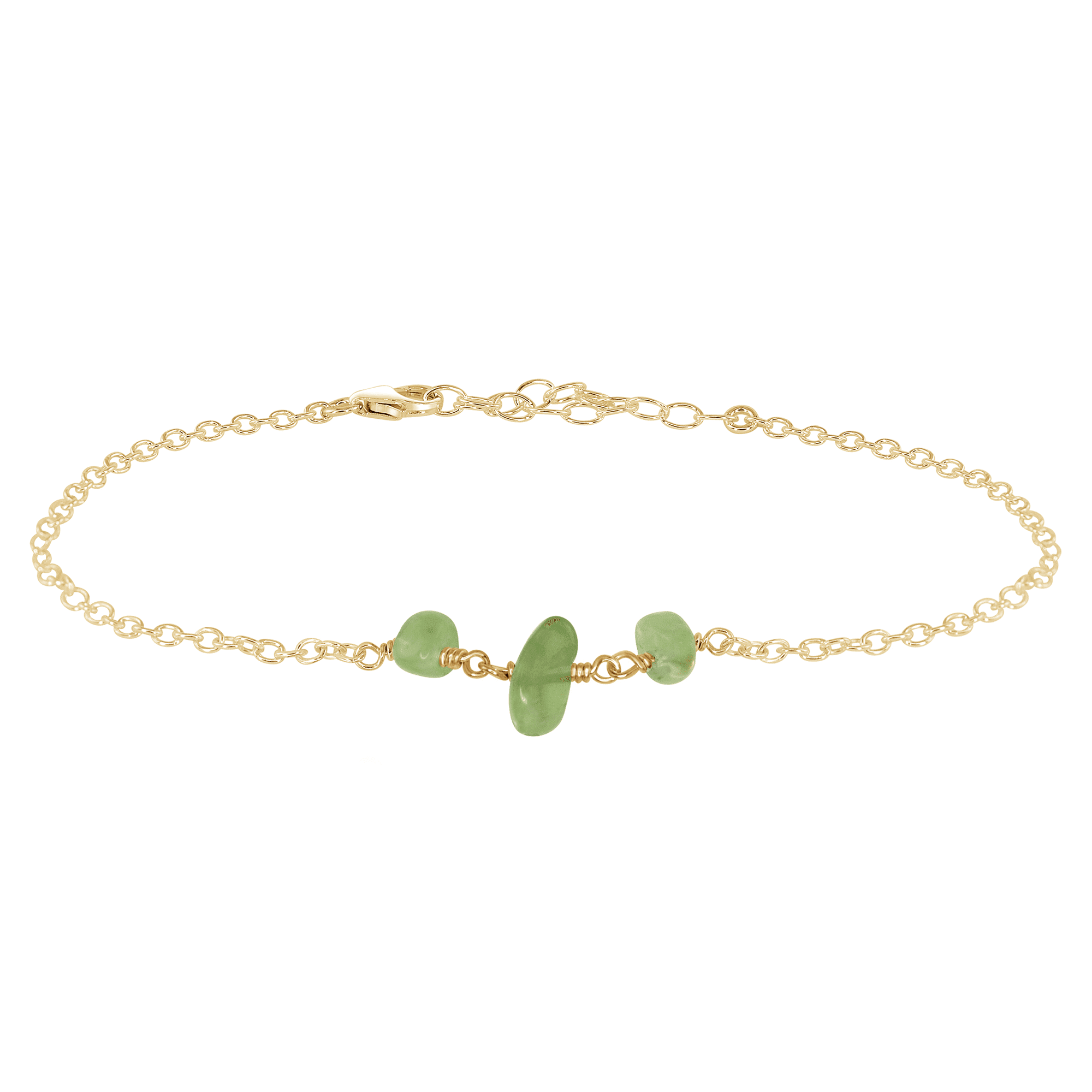 Prehnite Beaded Chain Anklet - Prehnite Beaded Chain Anklet - 14k Gold Fill - Luna Tide Handmade Crystal Jewellery