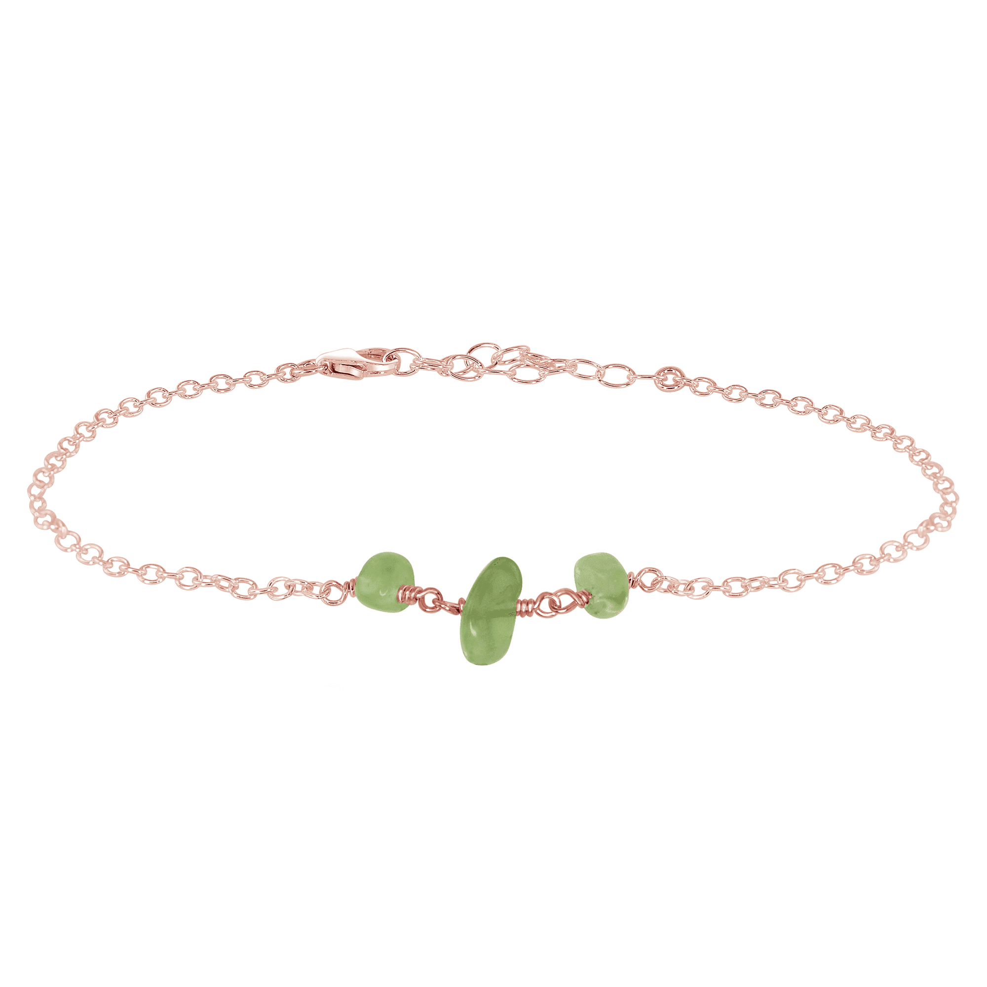 Prehnite Beaded Chain Anklet - Prehnite Beaded Chain Anklet - 14k Rose Gold Fill - Luna Tide Handmade Crystal Jewellery