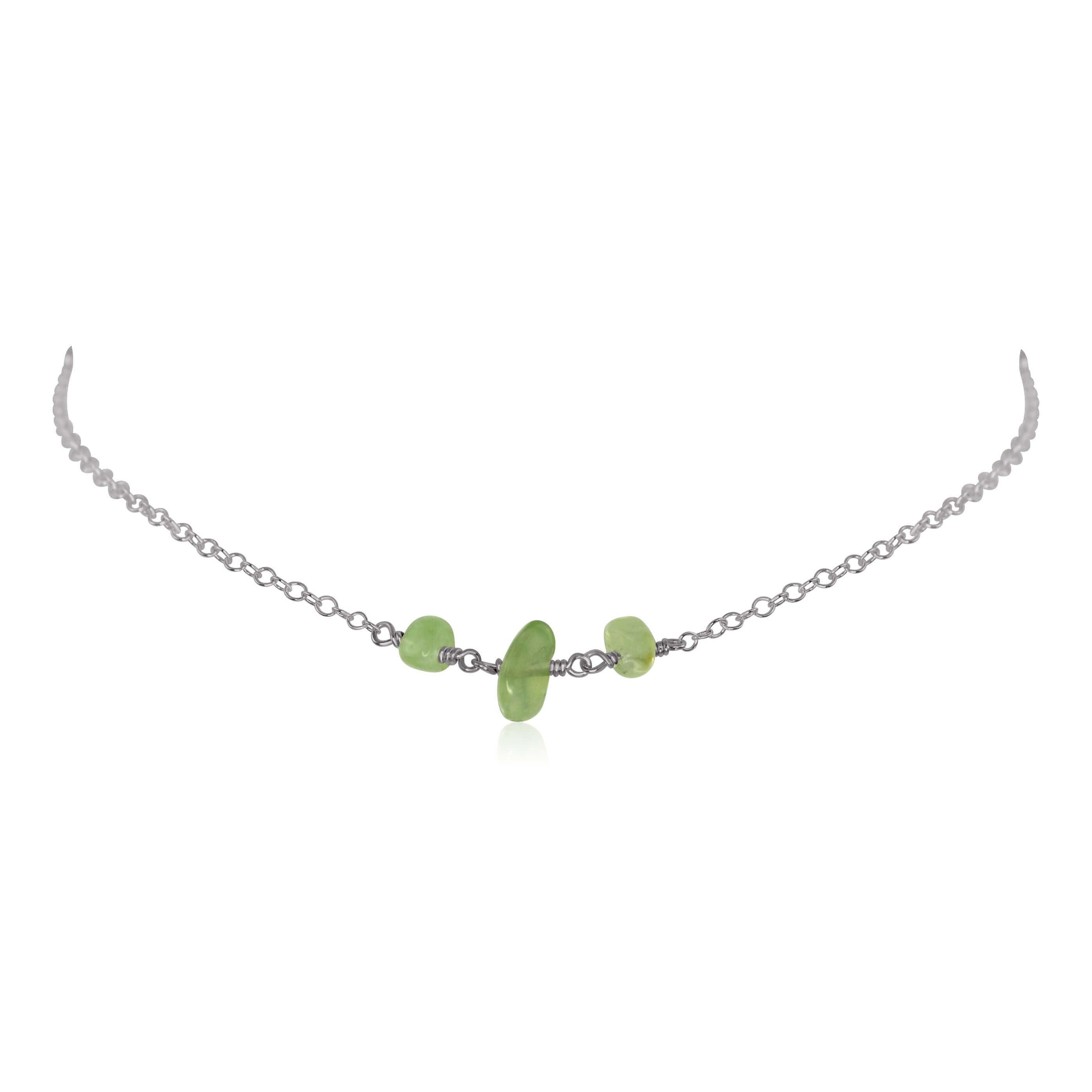 Prehnite Beaded Chain Choker Necklace - Prehnite Beaded Chain Choker Necklace - Stainless Steel - Luna Tide Handmade Crystal Jewellery