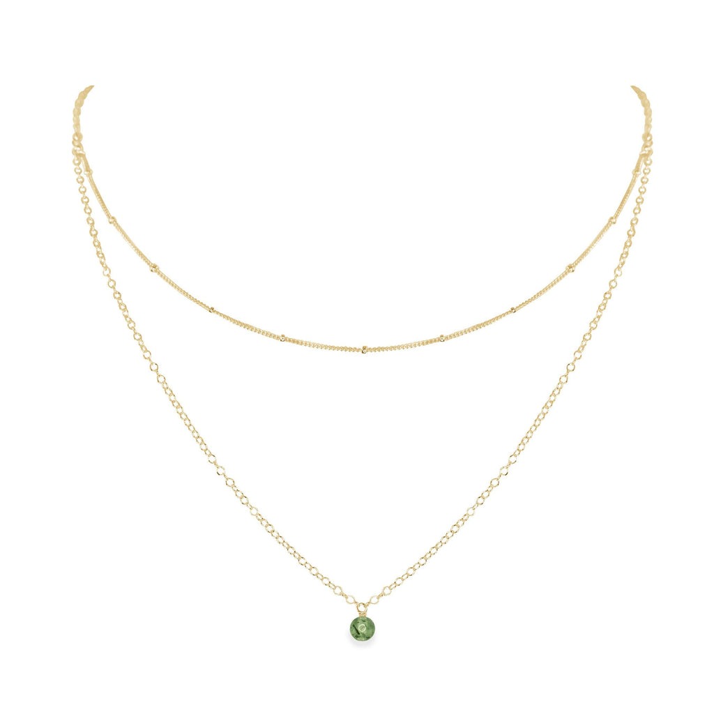 Prehnite Gemstone Chain Layered Choker Necklace - Prehnite Gemstone Chain Layered Choker Necklace - 14k Gold Fill - Luna Tide Handmade Crystal Jewellery