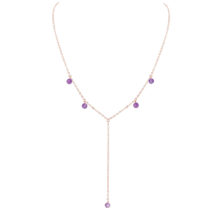 Purple Lepidolite Crystal Boho Lariat Necklace - Purple Lepidolite Crystal Boho Lariat Necklace - 14k Rose Gold Fill - Luna Tide Handmade Crystal Jewellery
