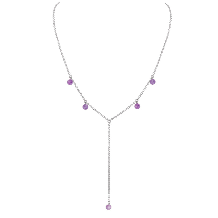 Purple Lepidolite Crystal Boho Lariat Necklace - Purple Lepidolite Crystal Boho Lariat Necklace - Stainless Steel - Luna Tide Handmade Crystal Jewellery