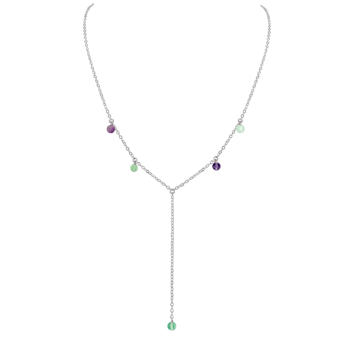 Rainbow Fluorite Crystal Boho Lariat Necklace - Rainbow Fluorite Crystal Boho Lariat Necklace - Stainless Steel - Luna Tide Handmade Crystal Jewellery