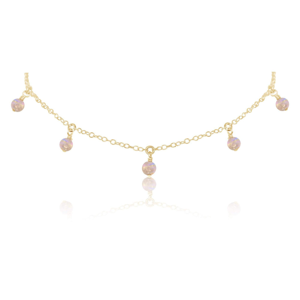 Rainbow Moonstone Bead Drop Choker - Rainbow Moonstone Bead Drop Choker - 14k Gold Fill - Luna Tide Handmade Crystal Jewellery