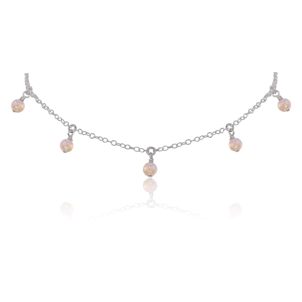 Rainbow Moonstone Bead Drop Choker - Rainbow Moonstone Bead Drop Choker - Stainless Steel - Luna Tide Handmade Crystal Jewellery