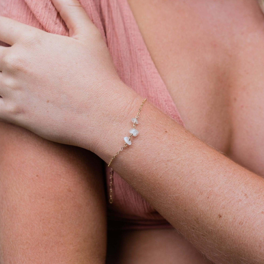 Rainbow Moonstone Beaded Chain Bracelet - Rainbow Moonstone Beaded Chain Bracelet - 14k Gold Fill - Luna Tide Handmade Crystal Jewellery