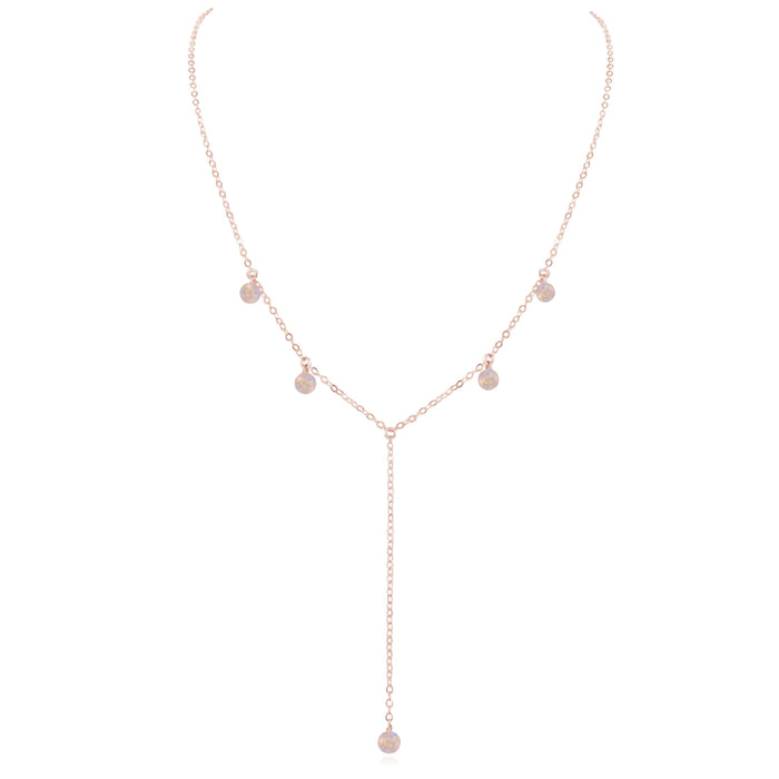 Rainbow Moonstone Boho Lariat Necklace - Rainbow Moonstone Boho Lariat Necklace - 14k Rose Gold Fill - Luna Tide Handmade Crystal Jewellery