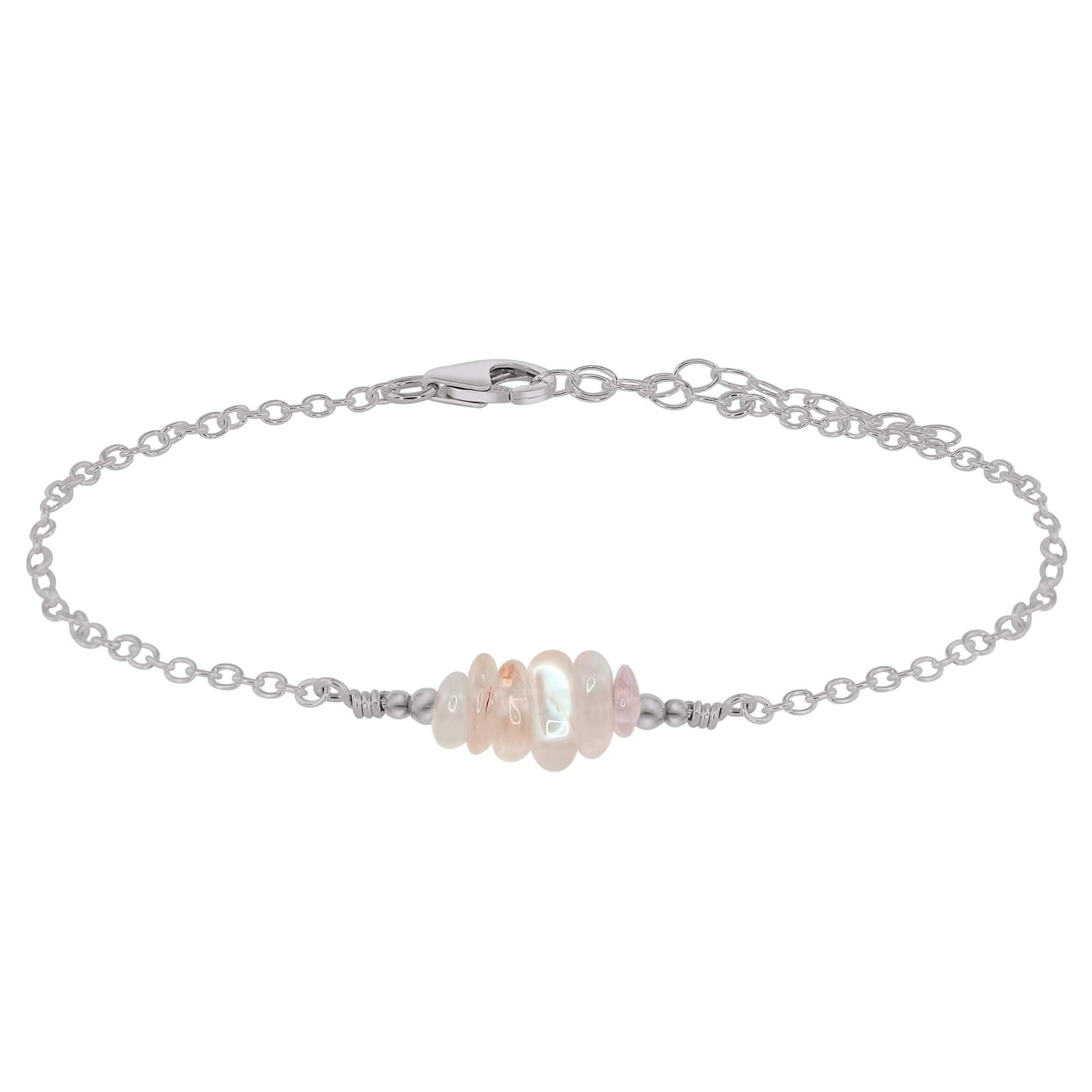 Rainbow moonstone Chip Bead Bar Anklet - Rainbow moonstone Chip Bead Bar Anklet - Stainless Steel - Luna Tide Handmade Crystal Jewellery