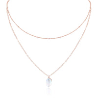 Double Terminated Crystal Layered Choker - Rainbow Moonstone - 14K Rose Gold Fill - Luna Tide Handmade Jewellery
