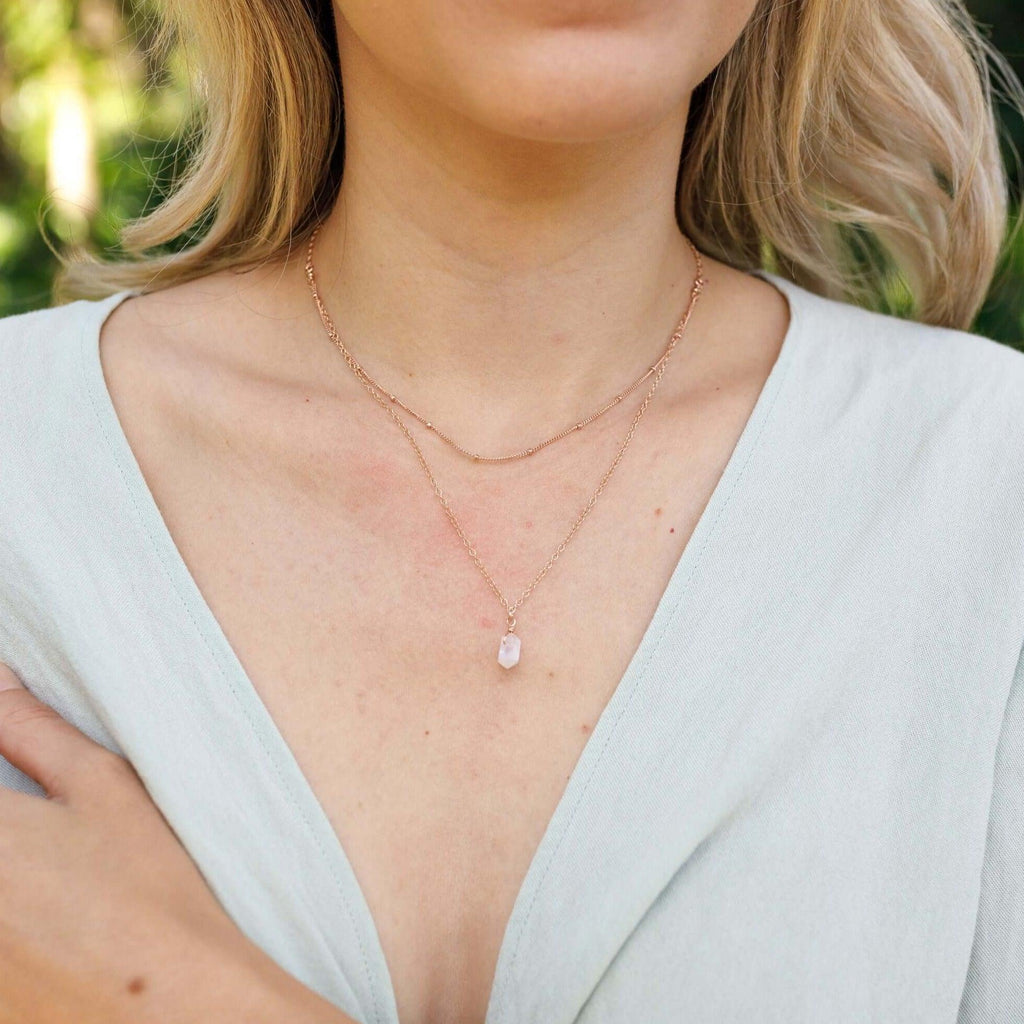 Rainbow Moonstone Double Terminated Crystal Chain Layered Choker Necklace - Rainbow Moonstone Double Terminated Crystal Chain Layered Choker Necklace - Sterling Silver - Luna Tide Handmade Crystal Jewellery