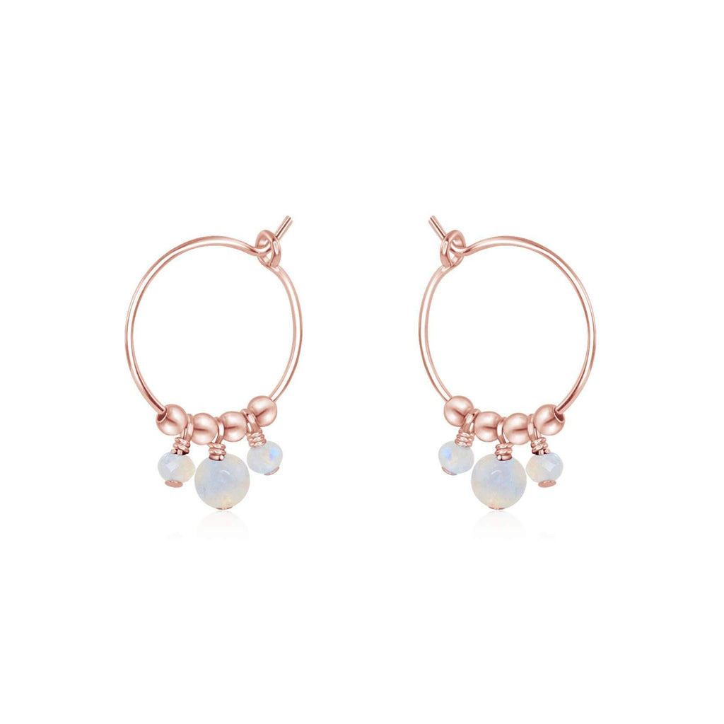 Rainbow Moonstone Gemstone Bead Drop Hoop Earrings - Rainbow Moonstone Gemstone Bead Drop Hoop Earrings - 14k Rose Gold Fill - Luna Tide Handmade Crystal Jewellery