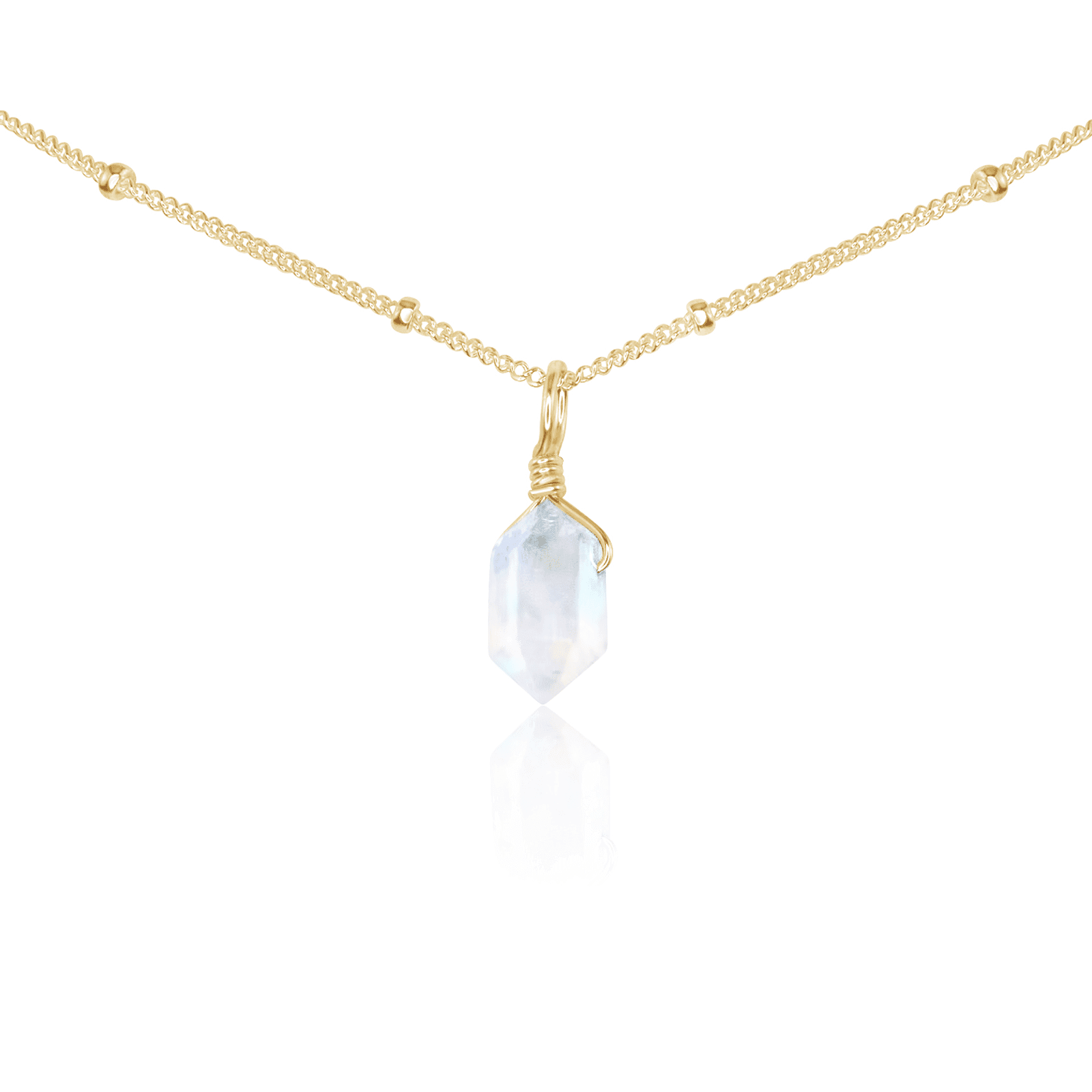 Rainbow Moonstone Mini Double Terminated Crystal Point Pendant Choker Necklace - Rainbow Moonstone Mini Double Terminated Crystal Point Pendant Choker Necklace - 14k Gold Fill / Satellite - Luna Tide Handmade Crystal Jewellery