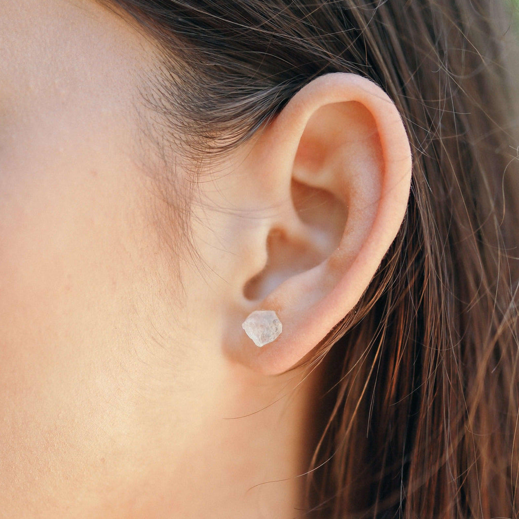 Custom Raw Crystal Gemstone Stud Earrings - Custom Raw Crystal Gemstone Stud Earrings - Sterling Silver / Amethyst for February - Luna Tide Handmade Crystal Jewellery