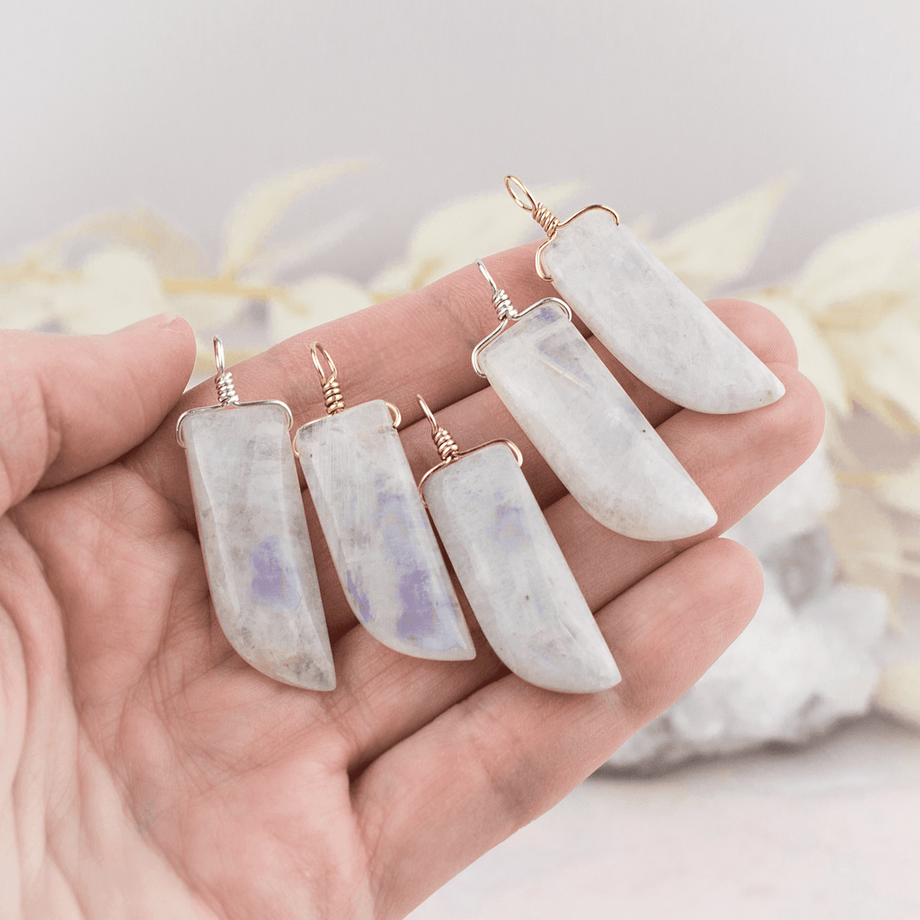 Rainbow Moonstone Smooth Point Pendant - Rainbow Moonstone Smooth Point Pendant - 14k Gold Fill - Luna Tide Handmade Crystal Jewellery
