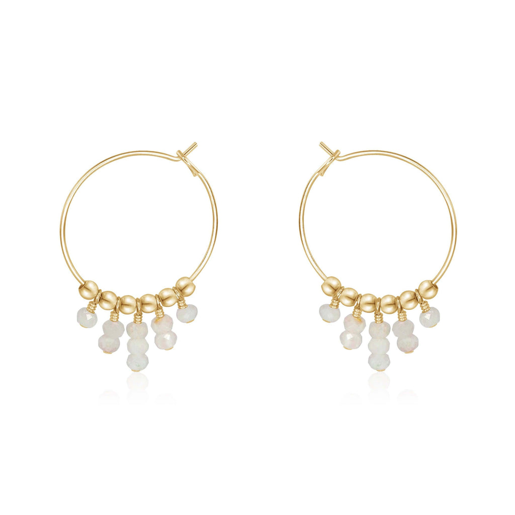 Rainbow Moonstone Statement Hoop Earrings - Rainbow Moonstone Statement Hoop Earrings - 14k Gold Fill - Luna Tide Handmade Crystal Jewellery