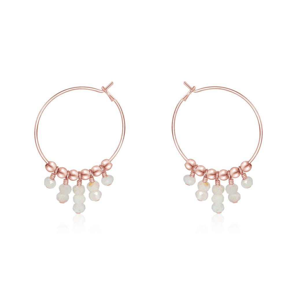 Rainbow Moonstone Statement Hoop Earrings - Rainbow Moonstone Statement Hoop Earrings - 14k Rose Gold Fill - Luna Tide Handmade Crystal Jewellery
