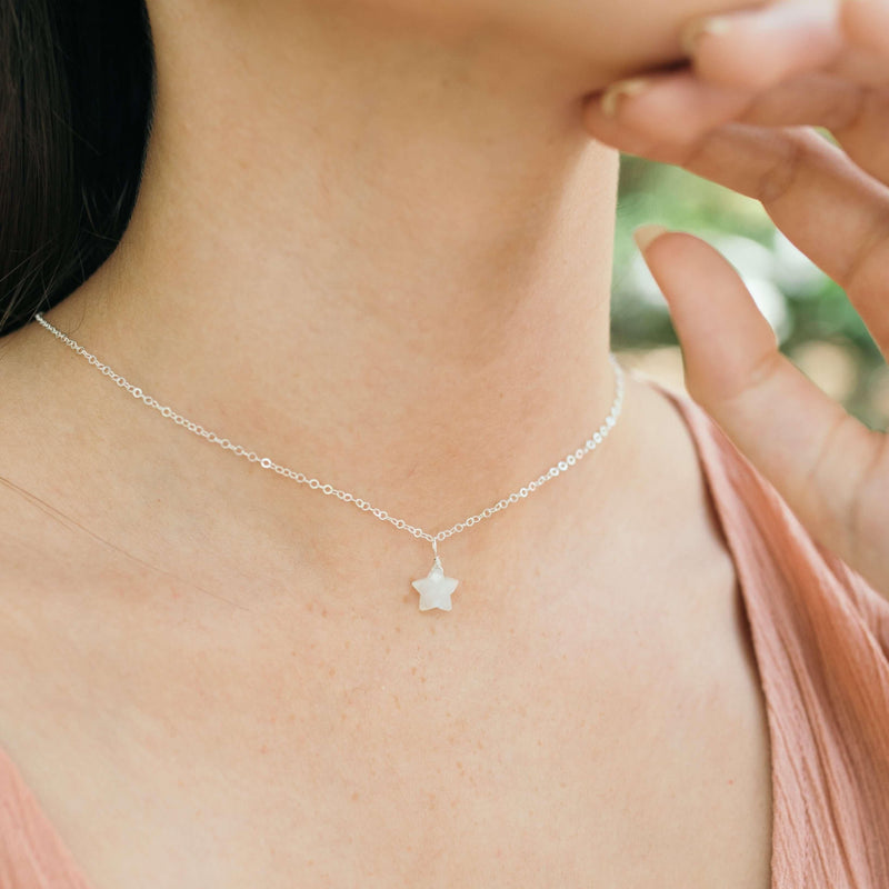 Rainbow Moonstone Tiny Star Pendant Choker Necklace - Rainbow Moonstone Tiny Star Pendant Choker Necklace - 14k Gold Fill - Luna Tide Handmade Crystal Jewellery