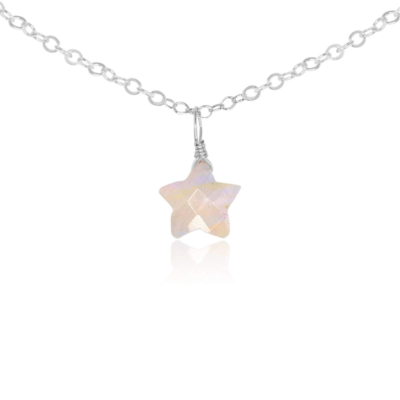 Rainbow Moonstone Tiny Star Pendant Choker Necklace - Rainbow Moonstone Tiny Star Pendant Choker Necklace - Sterling Silver - Luna Tide Handmade Crystal Jewellery