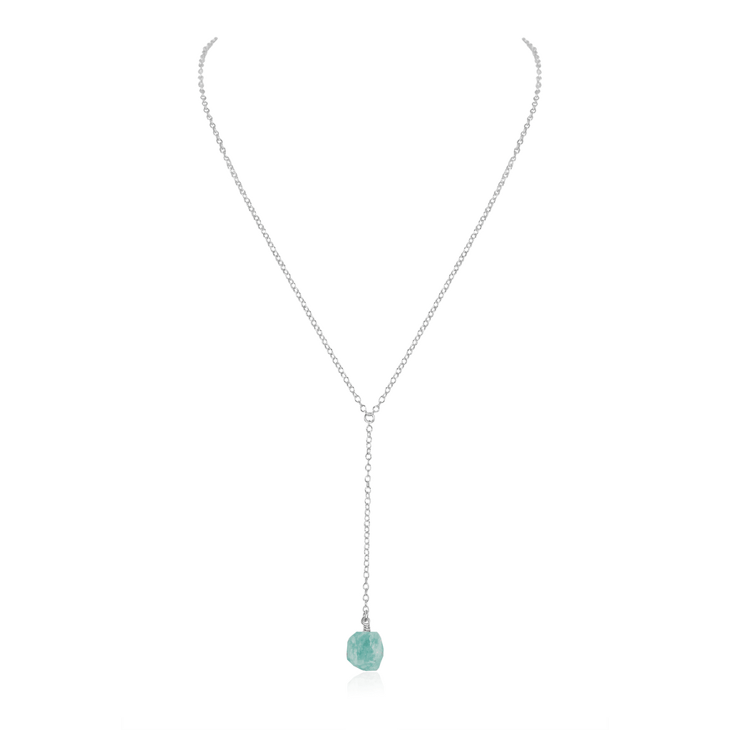 Raw Amazonite Crystal Lariat Necklace - Raw Amazonite Crystal Lariat Necklace - Sterling Silver - Luna Tide Handmade Crystal Jewellery