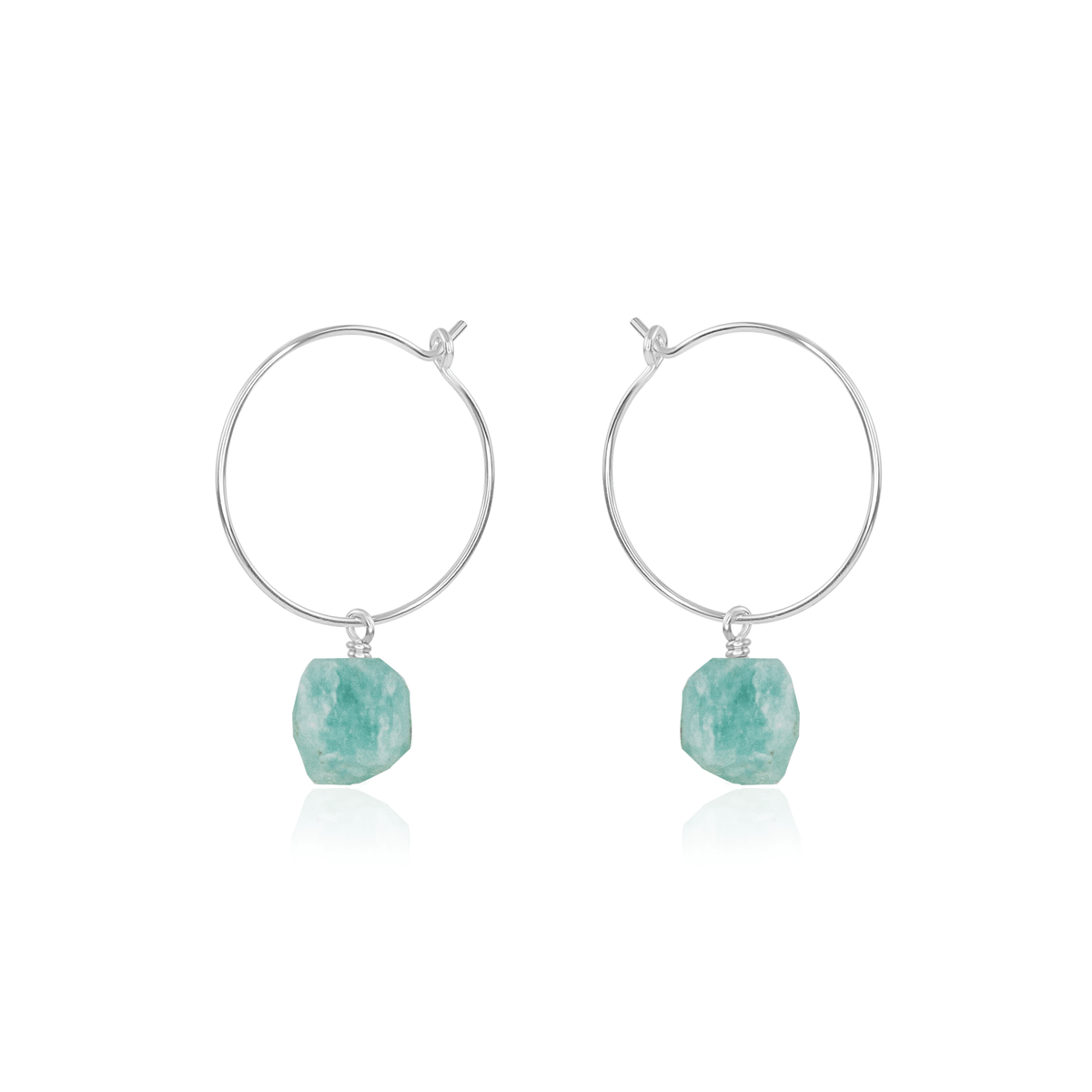 Raw Amazonite Gemstone Dangle Hoop Earrings - Raw Amazonite Gemstone Dangle Hoop Earrings - Sterling Silver - Luna Tide Handmade Crystal Jewellery