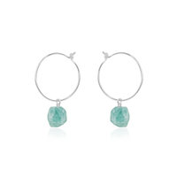 Raw Amazonite Gemstone Dangle Hoop Earrings - Raw Amazonite Gemstone Dangle Hoop Earrings - Sterling Silver - Luna Tide Handmade Crystal Jewellery