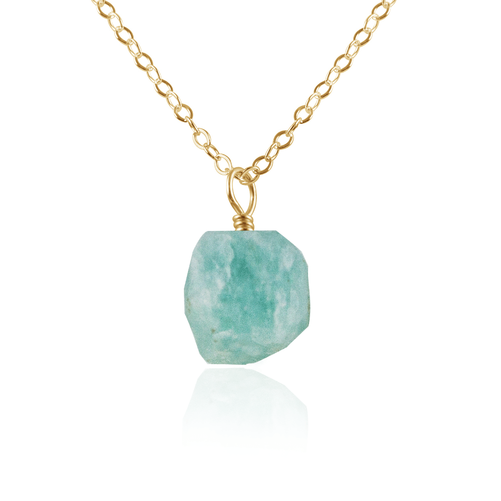 Raw Amazonite Natural Crystal Pendant Necklace - Raw Amazonite Natural Crystal Pendant Necklace - 14k Gold Fill / Cable - Luna Tide Handmade Crystal Jewellery