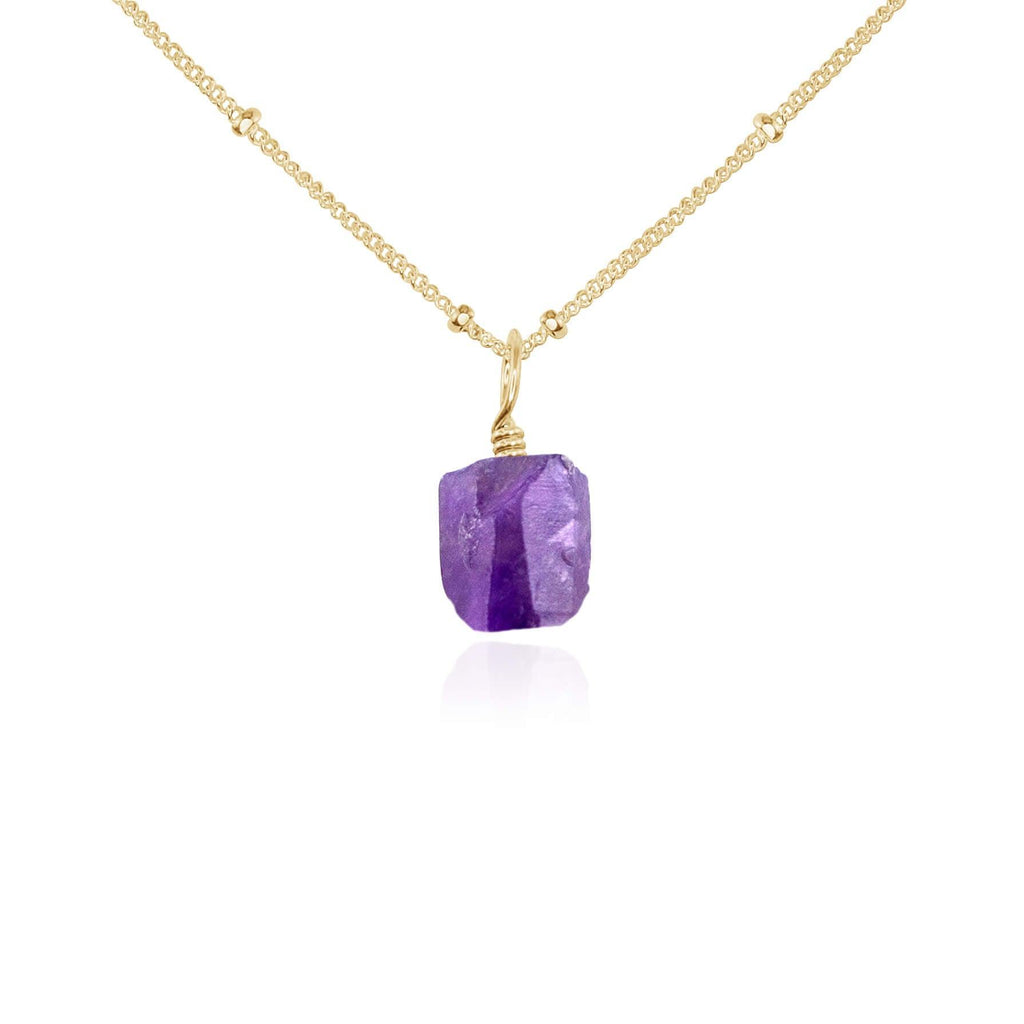 Raw Amethyst Natural Crystal Pendant Necklace - Raw Amethyst Natural Crystal Pendant Necklace - 14k Gold Fill / Satellite - Luna Tide Handmade Crystal Jewellery