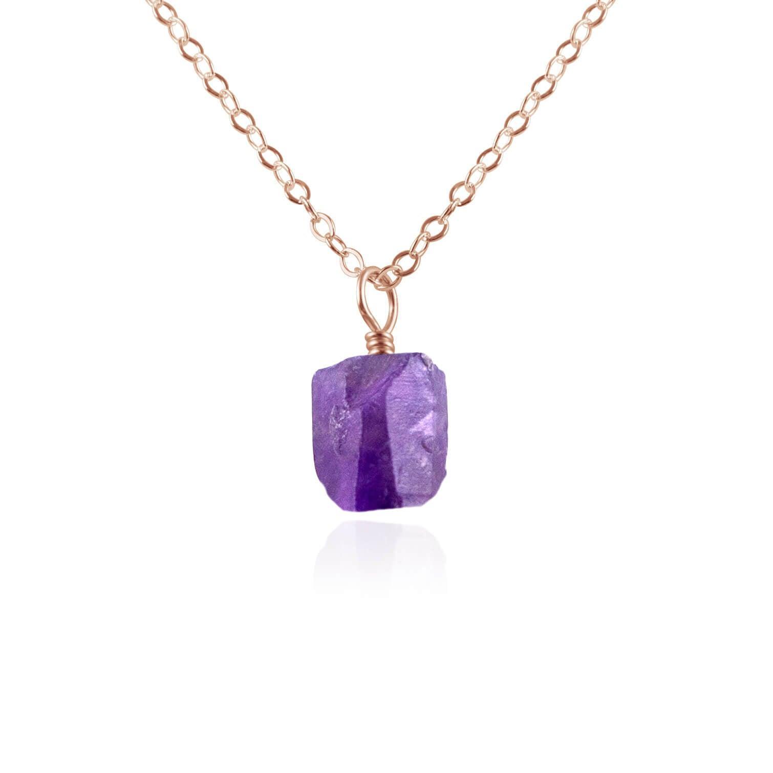 Raw Amethyst Natural Crystal Pendant Necklace - Raw Amethyst Natural Crystal Pendant Necklace - 14k Rose Gold Fill / Cable - Luna Tide Handmade Crystal Jewellery