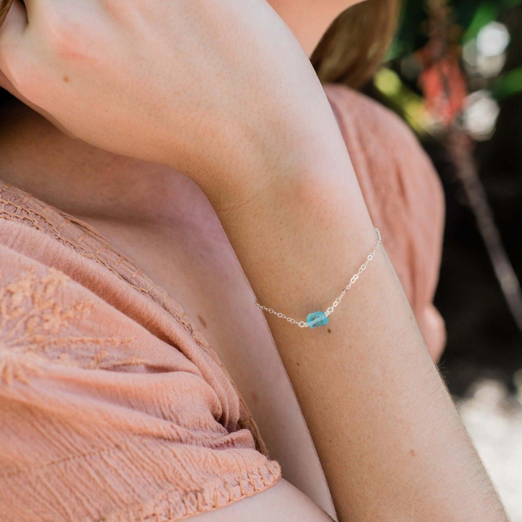 Raw Apatite Crystal Nugget Bracelet - Raw Apatite Crystal Nugget Bracelet - Sterling Silver - Luna Tide Handmade Crystal Jewellery