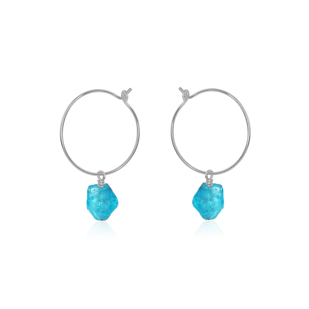 Raw Apatite Gemstone Dangle Hoop Earrings - Raw Apatite Gemstone Dangle Hoop Earrings - Stainless Steel - Luna Tide Handmade Crystal Jewellery