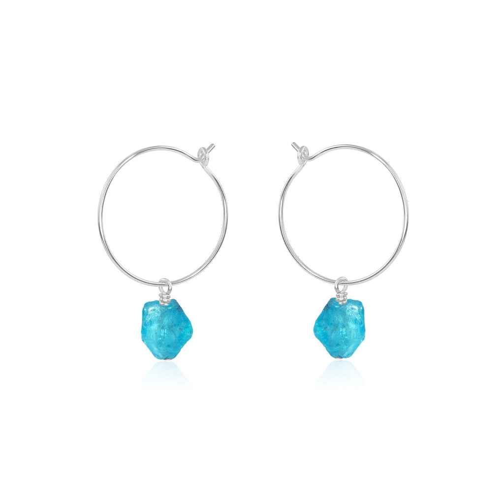 Raw Apatite Gemstone Dangle Hoop Earrings - Raw Apatite Gemstone Dangle Hoop Earrings - Sterling Silver - Luna Tide Handmade Crystal Jewellery