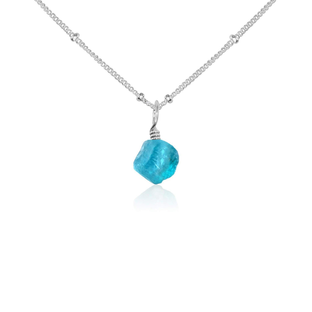 Raw Apatite Natural Crystal Pendant Necklace - Raw Apatite Natural Crystal Pendant Necklace - Sterling Silver / Satellite - Luna Tide Handmade Crystal Jewellery