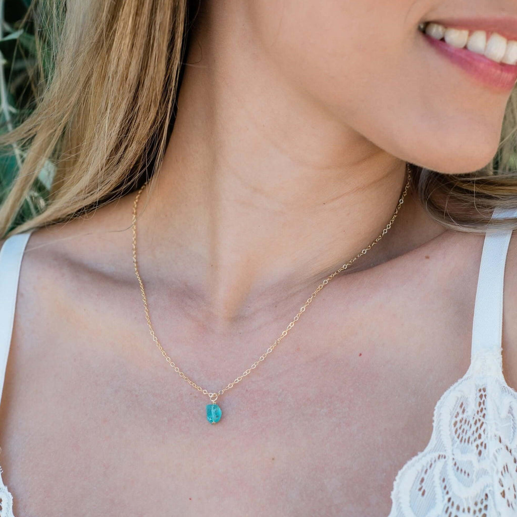 Raw Apatite Natural Crystal Pendant Necklace - Raw Apatite Natural Crystal Pendant Necklace - Sterling Silver / Satellite - Luna Tide Handmade Crystal Jewellery