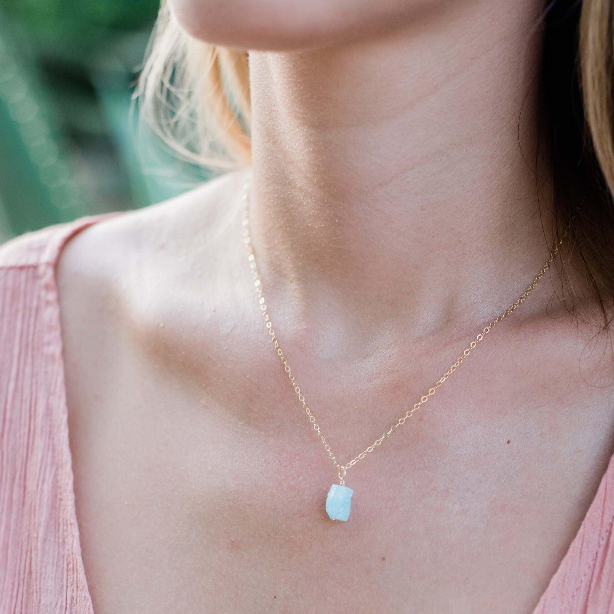 Raw Aquamarine Natural Crystal Pendant Necklace - Raw Aquamarine Natural Crystal Pendant Necklace - Sterling Silver / Satellite - Luna Tide Handmade Crystal Jewellery